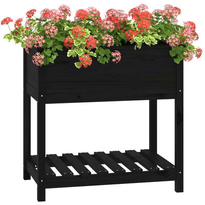 vidaXL Planter with Shelf Black 82.5x54x81 cm Solid Wood Pine