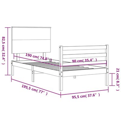 vidaXL Bed Frame without Mattress White Single Solid Wood