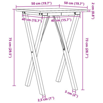 vidaXL Dining Table X-Frame 50x50x75 cm Solid Wood Pine and Cast Iron