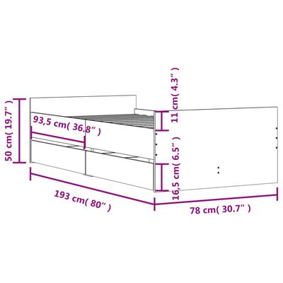 vidaXL Bed Frame without Mattress Sonoma Oak 75x190 cm Small Single