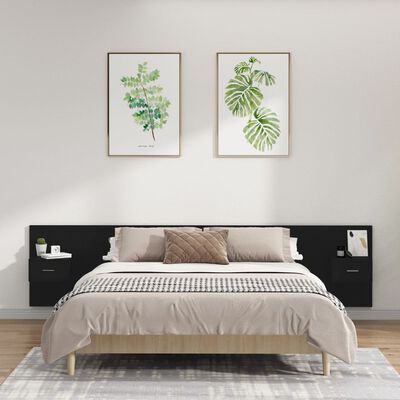 vidaXL Bed Headboard with Cabinets Black Engineered Wood