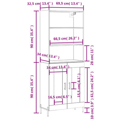 vidaXL Highboard Concrete Grey 69.5x34x180 cm Engineered Wood