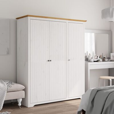 vidaXL Wardrobe BODO White and Brown 151.5x52x176.5cm Solid Wood Pine