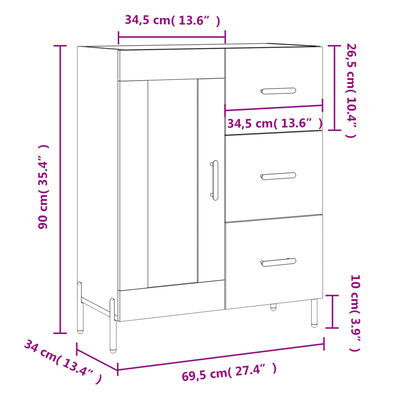 vidaXL Sideboard High Gloss White 69.5x34x90 cm Engineered Wood