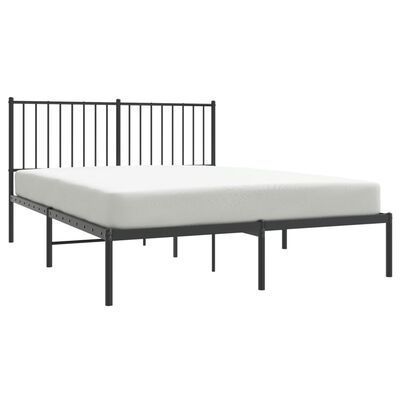 vidaXL Metal Bed Frame without Mattress with Headboard Black 135x190 cm Double