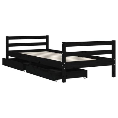 vidaXL Kids Bed Frame with Drawers Black 90x200 cm Solid Wood Pine