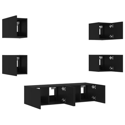 vidaXL 6 Piece TV Wall Units with LED Black Engineered Wood