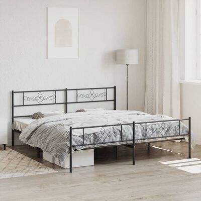 vidaXL Metal Bed Frame without Mattress with Footboard Black 193x203 cm