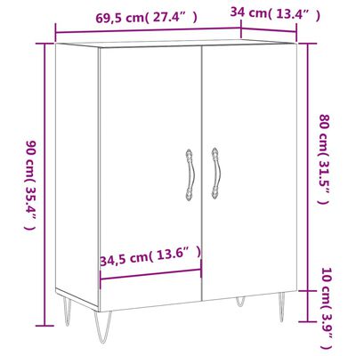 vidaXL Sideboard Concrete Grey 69.5x34x90 cm Engineered Wood