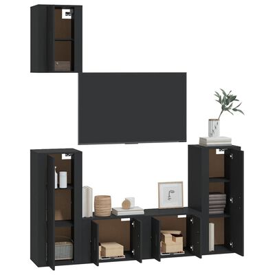 vidaXL 5 Piece TV Cabinet Set Black Engineered Wood