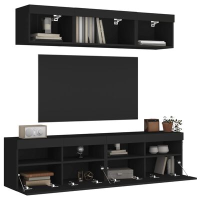 vidaXL 5 Piece TV Wall Units with LED Black Engineered Wood