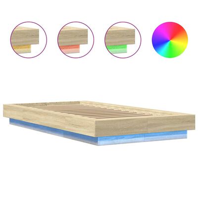 vidaXL Bed Frame with LED Lights without Mattress Sonoma Oak 75x190 cm Small Single