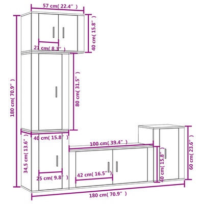 vidaXL 5 Piece TV Cabinet Set Concrete Grey Engineered Wood