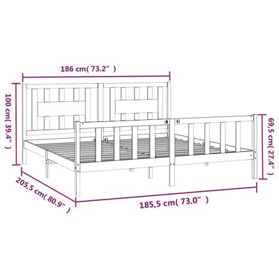 vidaXL Bed Frame without Mattress Black Solid Wood Pine Super King Size