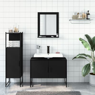 vidaXL 3 Piece Bathroom Cabinet Set Black Engineered Wood