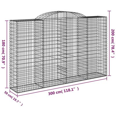 vidaXL Arched Gabion Baskets 13 pcs 300x50x180/200 cm Galvanised Iron