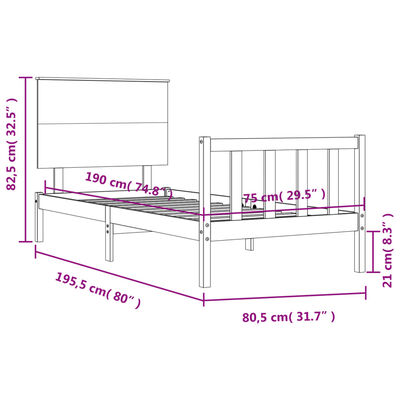 vidaXL Bed Frame without Mattress Black Small Single Solid Wood Pine