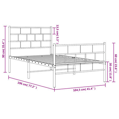 vidaXL Metal Bed Frame without Mattress with Footboard White 100x190 cm