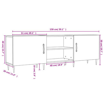 vidaXL TV Cabinet High Gloss White 150x30x50 cm Engineered Wood