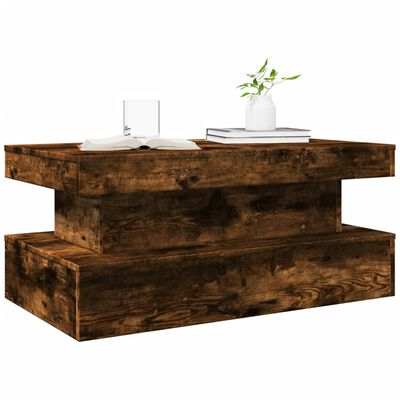 vidaXL Coffee Table with LED Lights Smoked Oak 90x50x40 cm