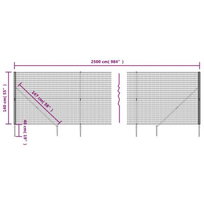 vidaXL Wire Mesh Fence with Spike Anchors Anthracite 1.4x25 m