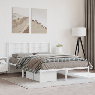 vidaXL Metal Bed Frame without Mattress with Headboard White 135x190 cm Double