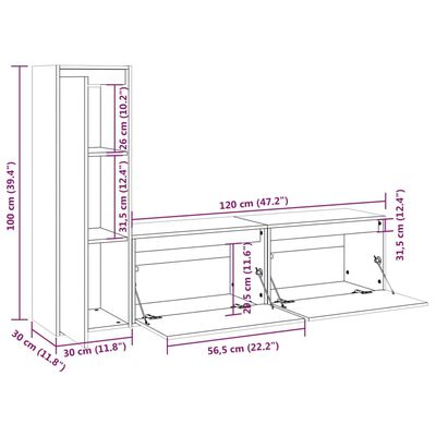 vidaXL TV Cabinets 3 pcs White Solid Wood Pine