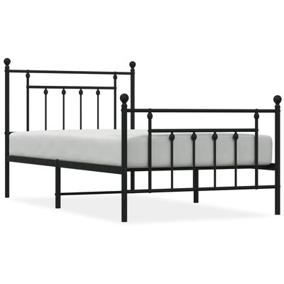 vidaXL Metal Bed Frame without Mattress with Footboard Black 100x190 cm