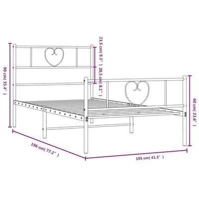 vidaXL Metal Bed Frame without Mattress with Footboard Black 100x190 cm