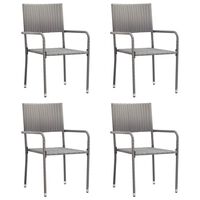 vidaXL Garden Dining Chairs 4 pcs Stackable Grey Poly Rattan