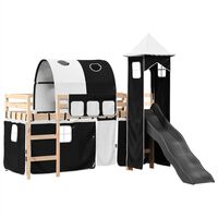 vidaXL Kids' Loft Bed with Tower White&Black 80x200 cm Solid Wood Pine