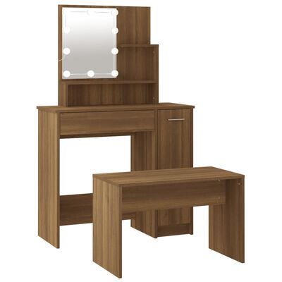 vidaXL Dressing Table Set with LED Brown Oak Engineered Wood