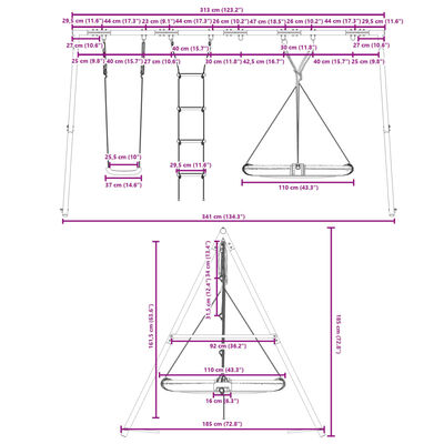 vidaXL Outdoor Swing Set with Swing, Ladder, Saucer Swing