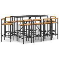 vidaXL 11 Piece Garden Bar Set Black Poly Rattan& Solid Wood Acacia