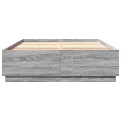 vidaXL Bed Frame with LED Lights Grey Sonoma 150x200 cm King Size Engineered Wood