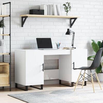 vidaXL Desk High Gloss White 140x50x75 cm Engineered Wood