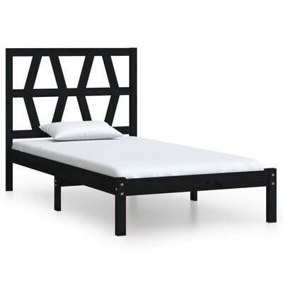 vidaXL Bed Frame without Mattress Black Solid Wood Small Single