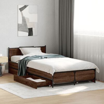 vidaXL Bed Frame with Drawers Brown Oak 90x190 cm Single Engineered Wood
