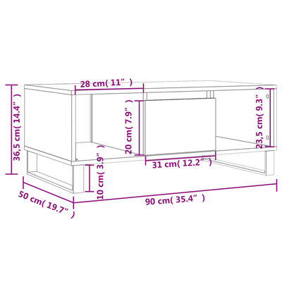 vidaXL Coffee Table Grey Sonoma 90x50x36.5 cm Engineered Wood