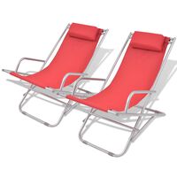 vidaXL Reclining Deck Chairs 2 pcs Steel Red