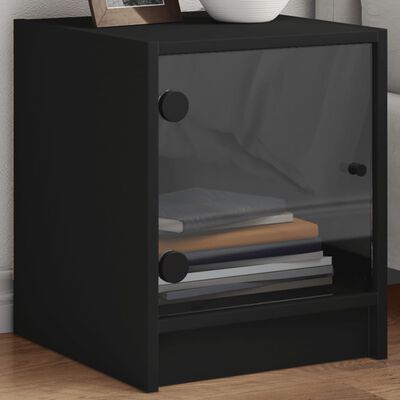 vidaXL Bedside Cabinets with Glass Doors 2 pcs Black 35x37x42 cm