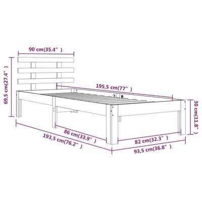 vidaXL Bed Frame without Mattress Black 90x190 cm Single