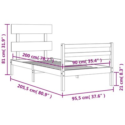 vidaXL Bed Frame without Mattress White 90x200 cm Solid Wood