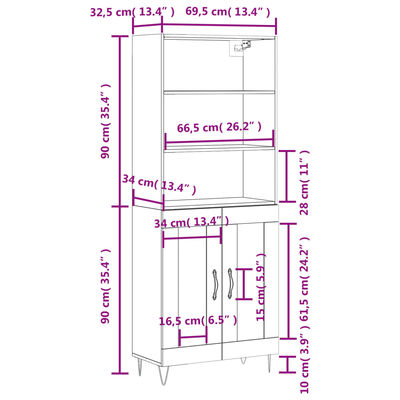 vidaXL Highboard Smoked Oak 69.5x34x180 cm Engineered Wood