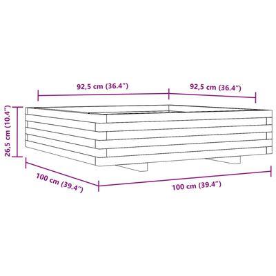 vidaXL Garden Planter Wax Brown 100x100x26.5 cm Solid Wood Pine