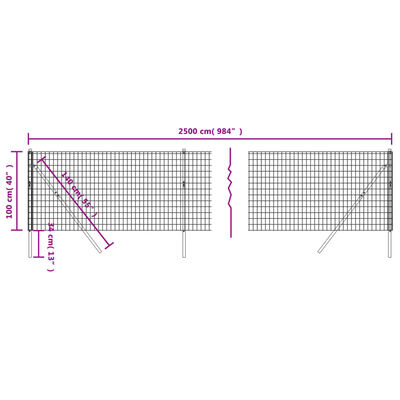 vidaXL Wire Mesh Fence Anthracite 1x25 m Galvanised Steel