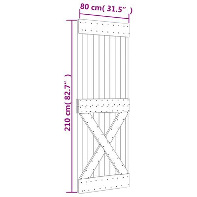 vidaXL Sliding Door with Hardware Set 80x210 cm Solid Wood Pine