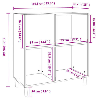 vidaXL Record Cabinet Grey Sonoma 84.5x38x89 cm Engineered Wood