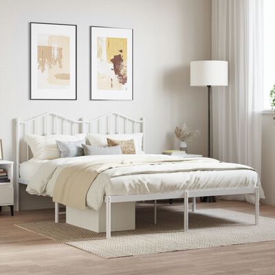 vidaXL Metal Bed Frame without Mattress with Headboard White 135x190 cm Double