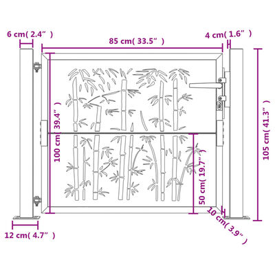 vidaXL Garden Gate Anthracite 105x105 cm Steel Bamboo Design